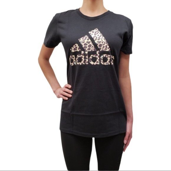ADIDAS Printed Amplifier Leopard Tee - Black NWT Small - Picture 2 of 3